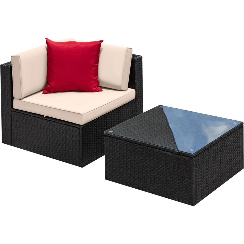 

2 Piece Patio Furniture Set, All Weather PE Rattan Outdoor Sofa Set Single Sofa with Table for Garden Lawn Poolside (2 Piece, B