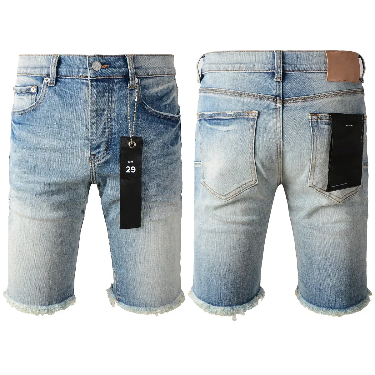 

Top quality 2024 Purples Jeans Shorts Men Trendy Elastic Edged Middle Pants Irregular light Blue Color Washed Denim brands pants