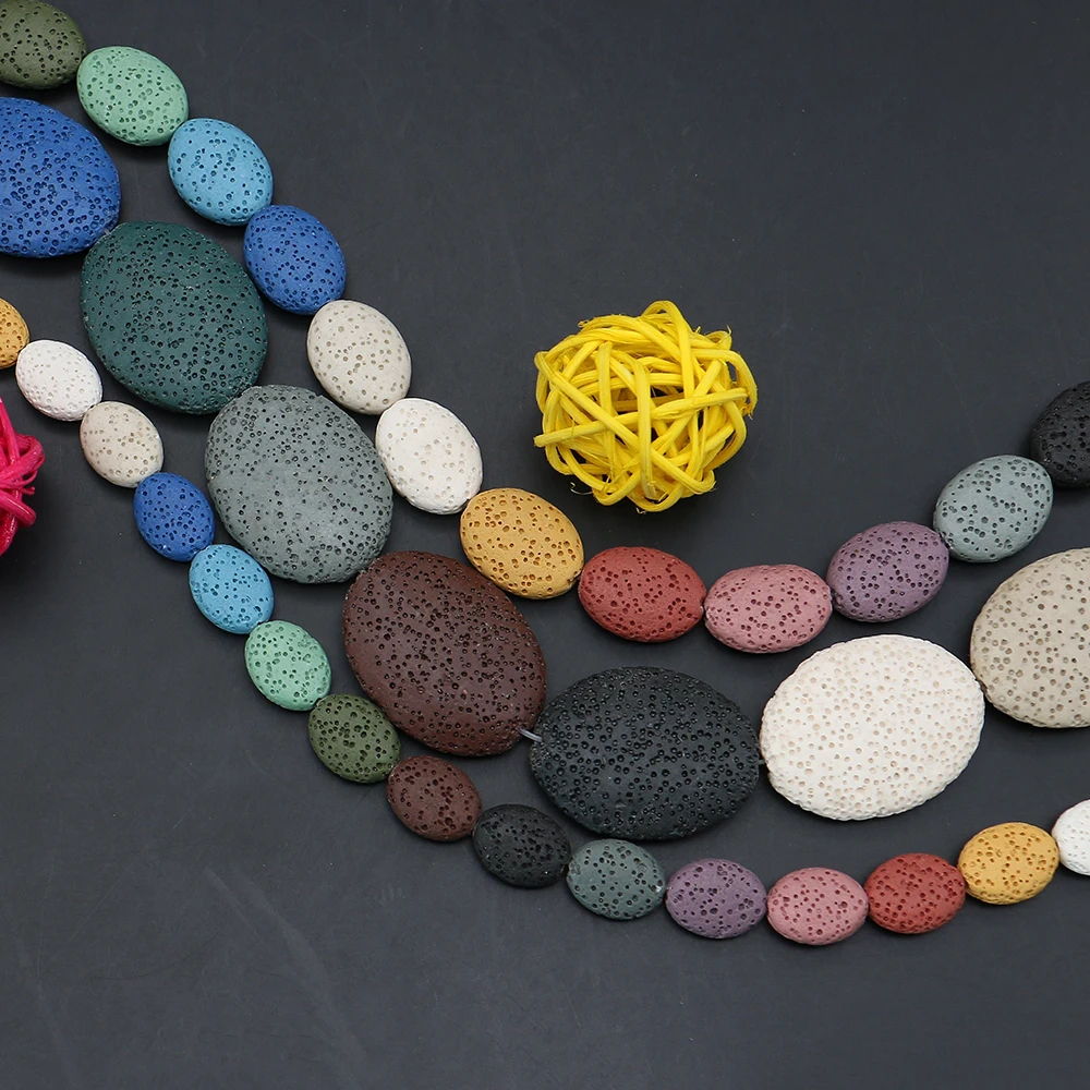 

Colored Oval Volcanic Rock Bead 11x14/14x18/25x33mm Polished Straight Hole Loose Bead For Jewelry Making DIY Necklaces Bracelets