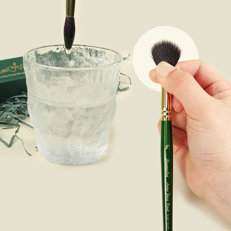 Pennelli professionali per acquerello in peli animali, mop, dettagli a punta fine rotonda