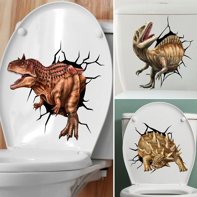 M5 Funny Cartoon Animal Dinosaur Wall Sticker Toilet Stickers Toilet Lid WC Door Sticker Household Decoration Decals