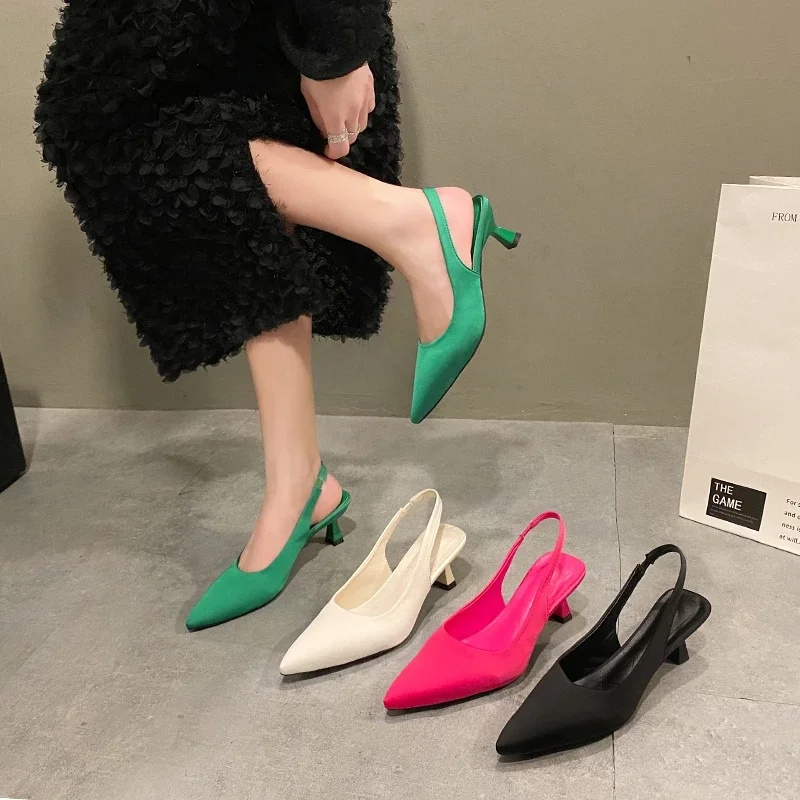 

Women's Medium Heel Sandals Pointed Toe Thin Heels Leaking Heel Shoes for Women Fashion Dress Party One Kick Sandalias De Mujer