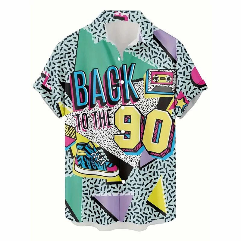 Retro 80s and 90s Hawaiian Shirt Men's Clothing Printed Fashion Outdoor Collared Summer Button-Up Shirt