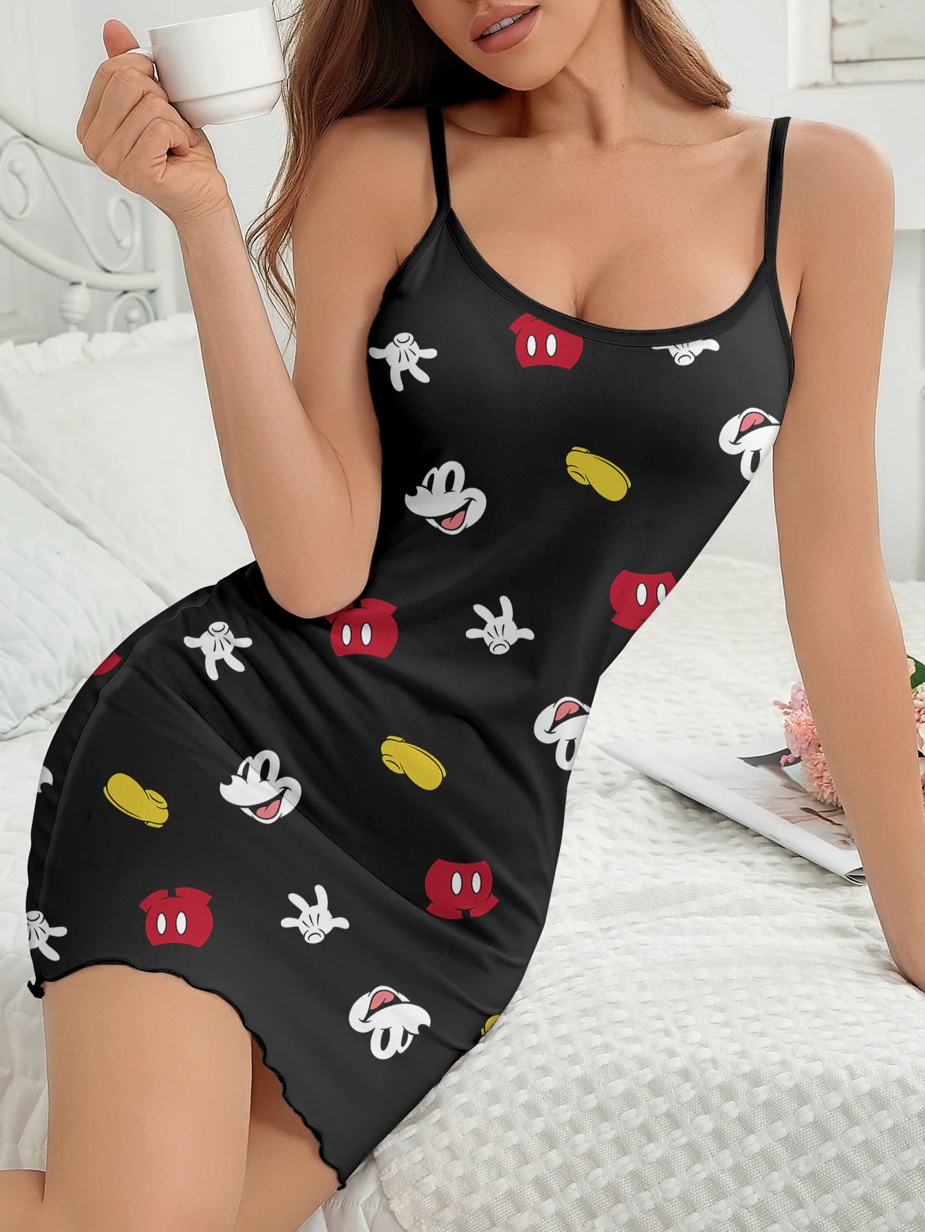 Women's Disney Mickey avatar cute cartoon nightgown home wear, soft and comfortable fabric