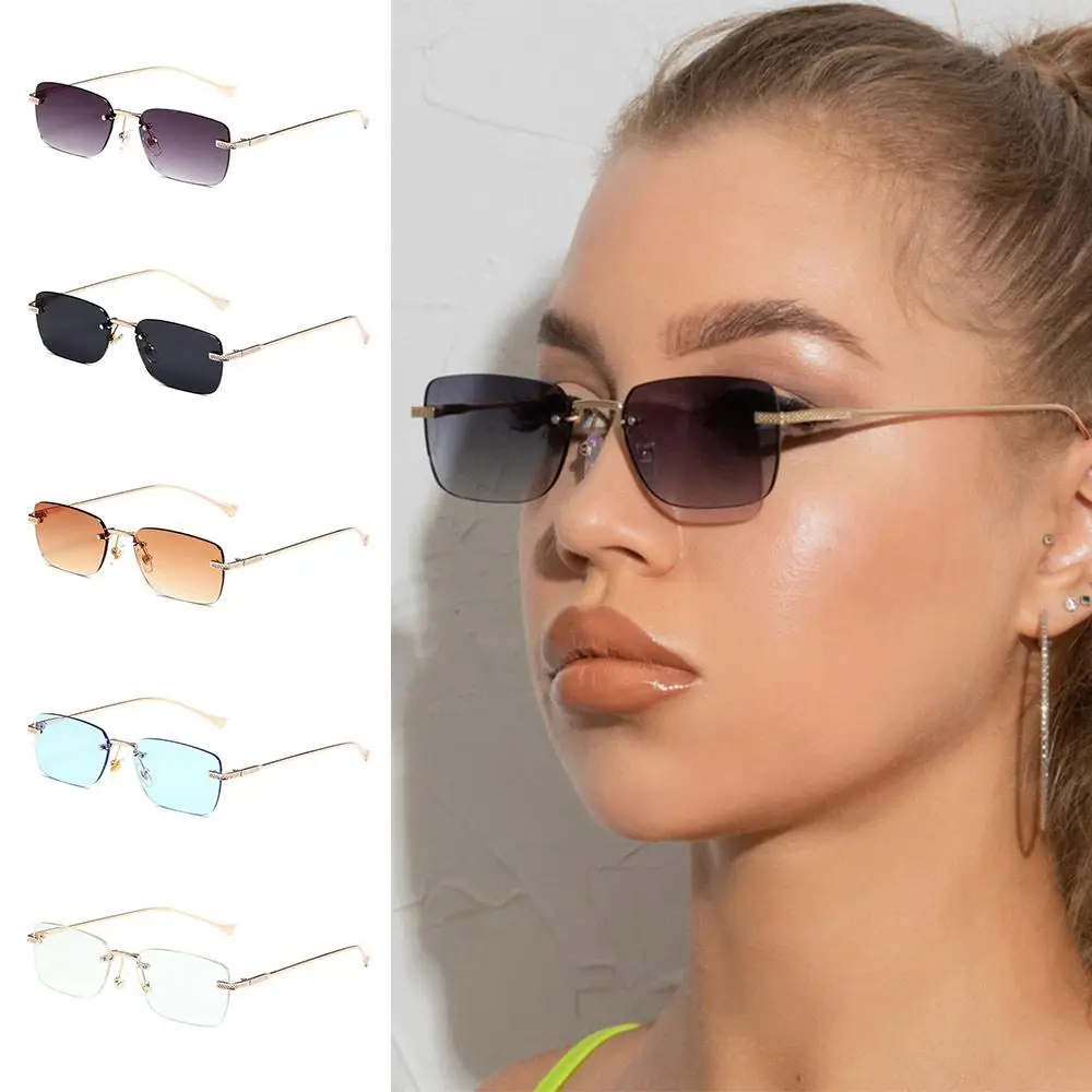 Rimless Square Sunglasses for Women Ins Style Small Rectangle Ladies Metal Shades UV400 Protection Punk Sun Glasses for Women