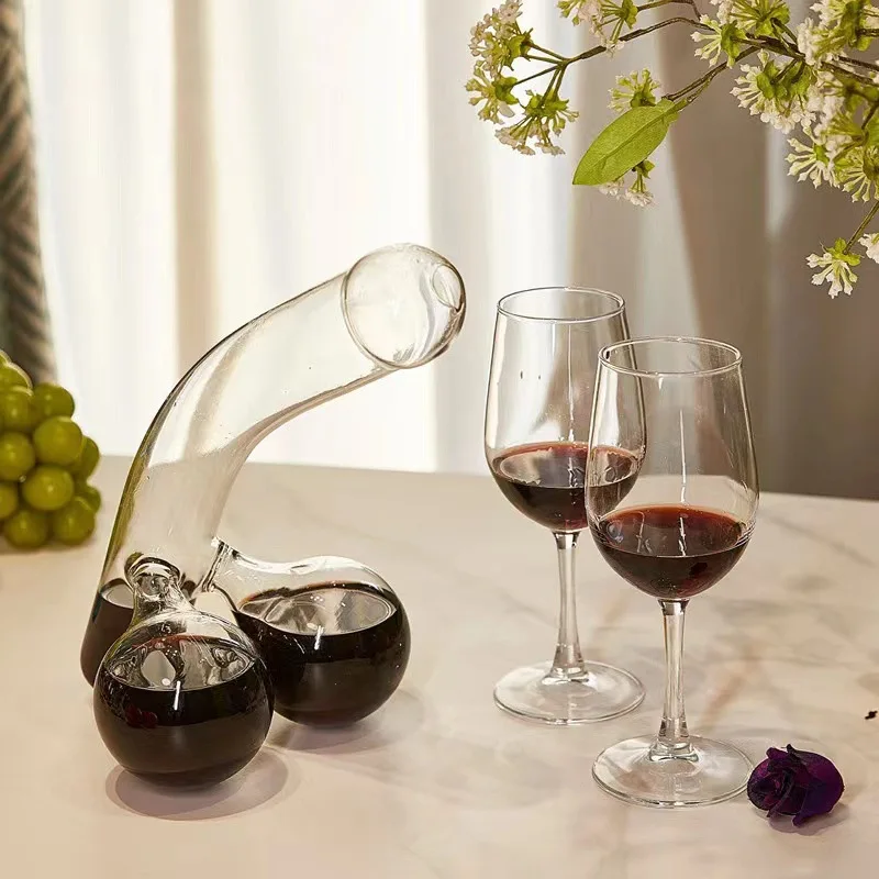 Colgante con forma de pene, cristal de 400ml, decantador divertido único, decantador de vino, separador de vino creativo, frasco de champán,