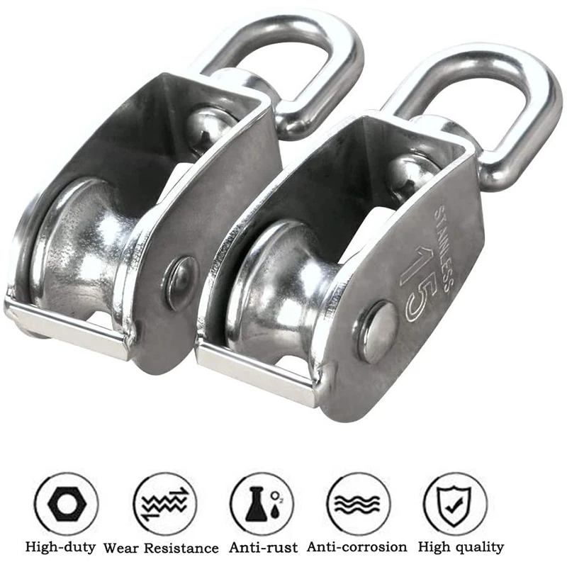 A24I 6 Pcs M15 Single Pulley Block Hanging Wire Towing Wheel Swivel Lifting Wire Rope Cable Pulley Roller