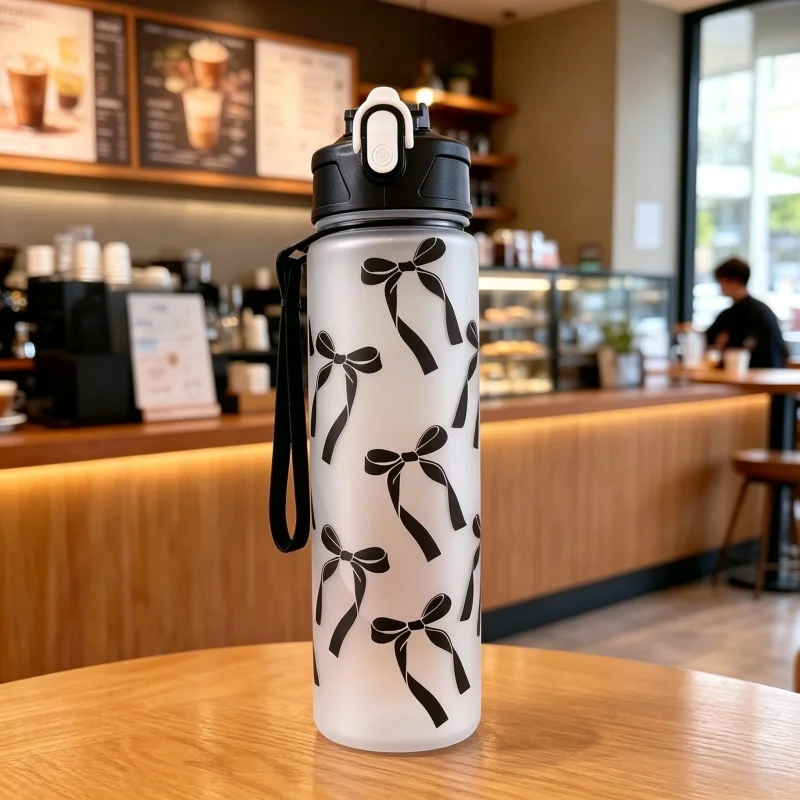 800 ml/27 oz Sportwasserflasche mit großem Fassungsvermögen, auslaufsicherer Kunststoff-Trinkbecher mit Zeitskala, geeignet für Reisen, Fitness, Sport