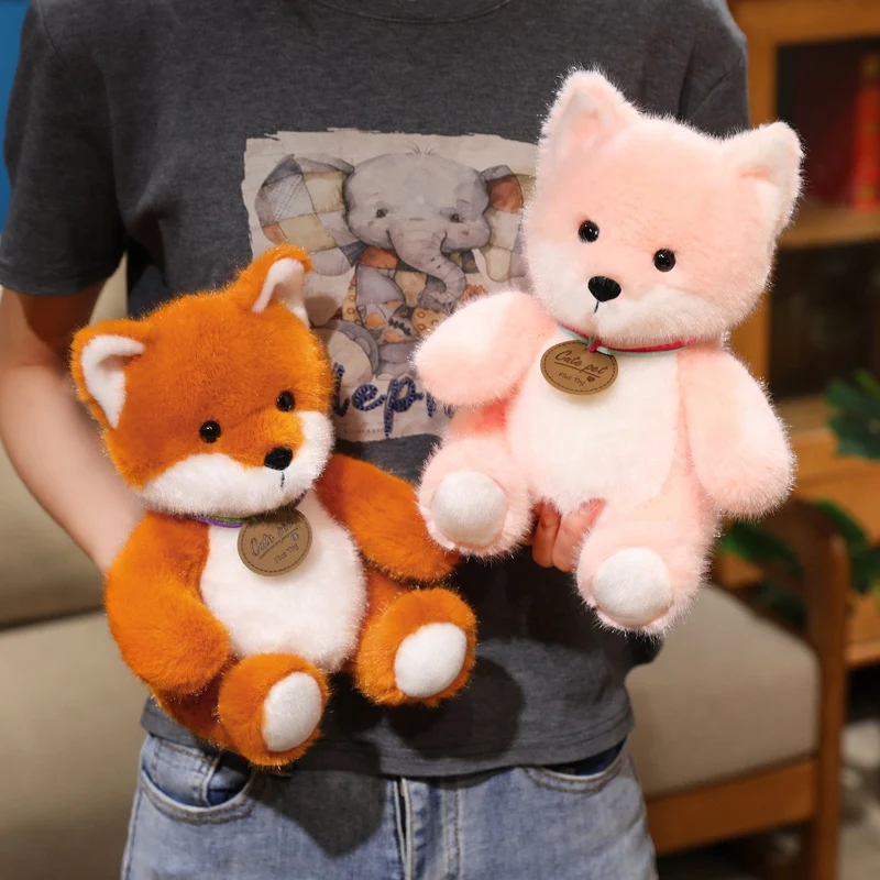 25 cm Kawaii Zachte Medaille Vos Pluche Pop Kussen Cartoon Leuke Zitten Roze Oranje Vos Knuffel Woondecoratie Cadeau voor Kinderen