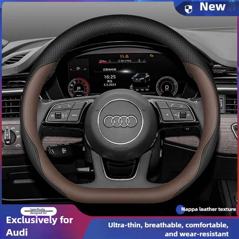 

Leather Car Steering Wheel Cover for Audi Q3 A3 8y A7 Q8 S3 Q2 A6 Q5 A4 S-line 6 C8 A1 Rsq8 2022 2023 2024 Accessories