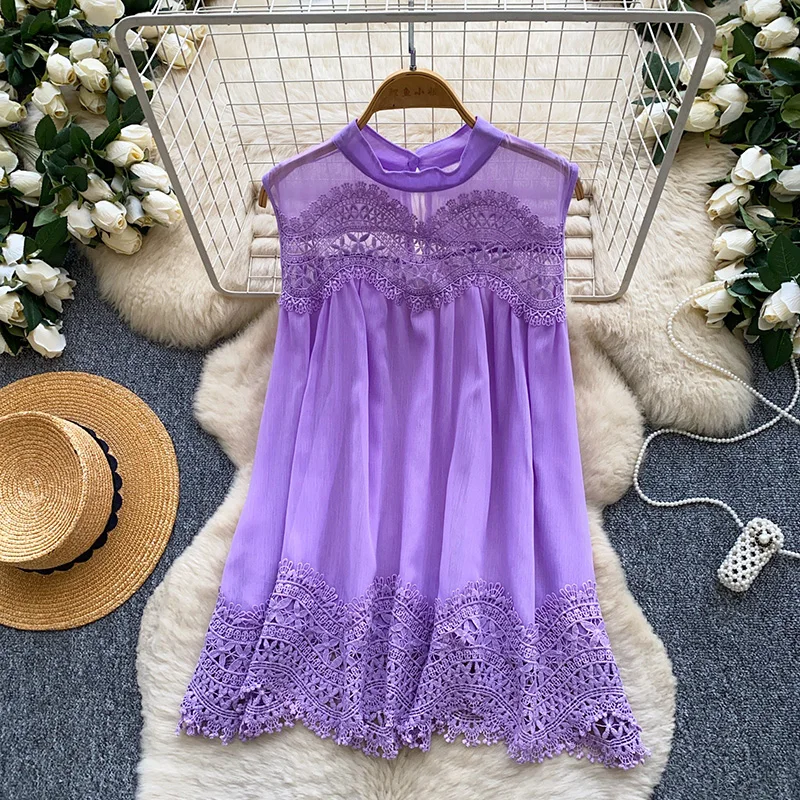 

New Spring Summer Women's Sleeveless Shirt Heavy Embroidery Lace Blouse Loose Office Lady Casual Tops Female Blusa BL474