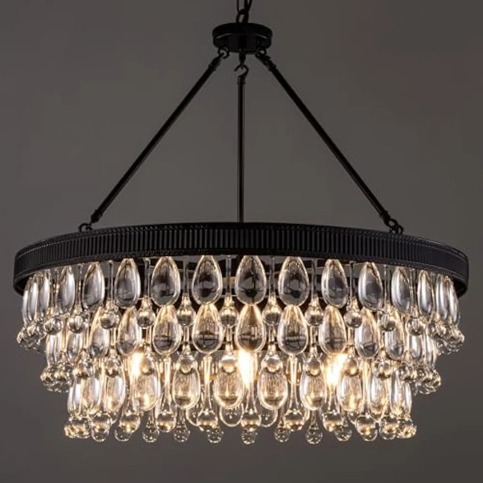 

US Crystal Chandeliers, 6-Light 3 Tiers Black Crystal Chandelier Light, Modern Farmhouse Luxury Light Fixture for Bedroom,