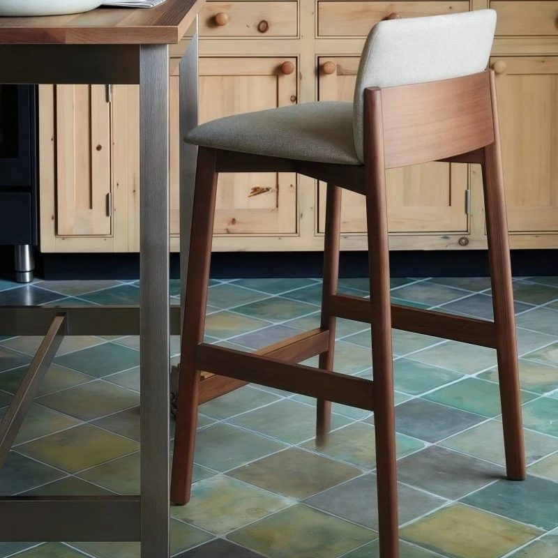 Wooden Cushions Kitchen Bar Stools Modern Minimalist Household Backrest Bar Stools Dining High Nordic Barkruk Home Furniture