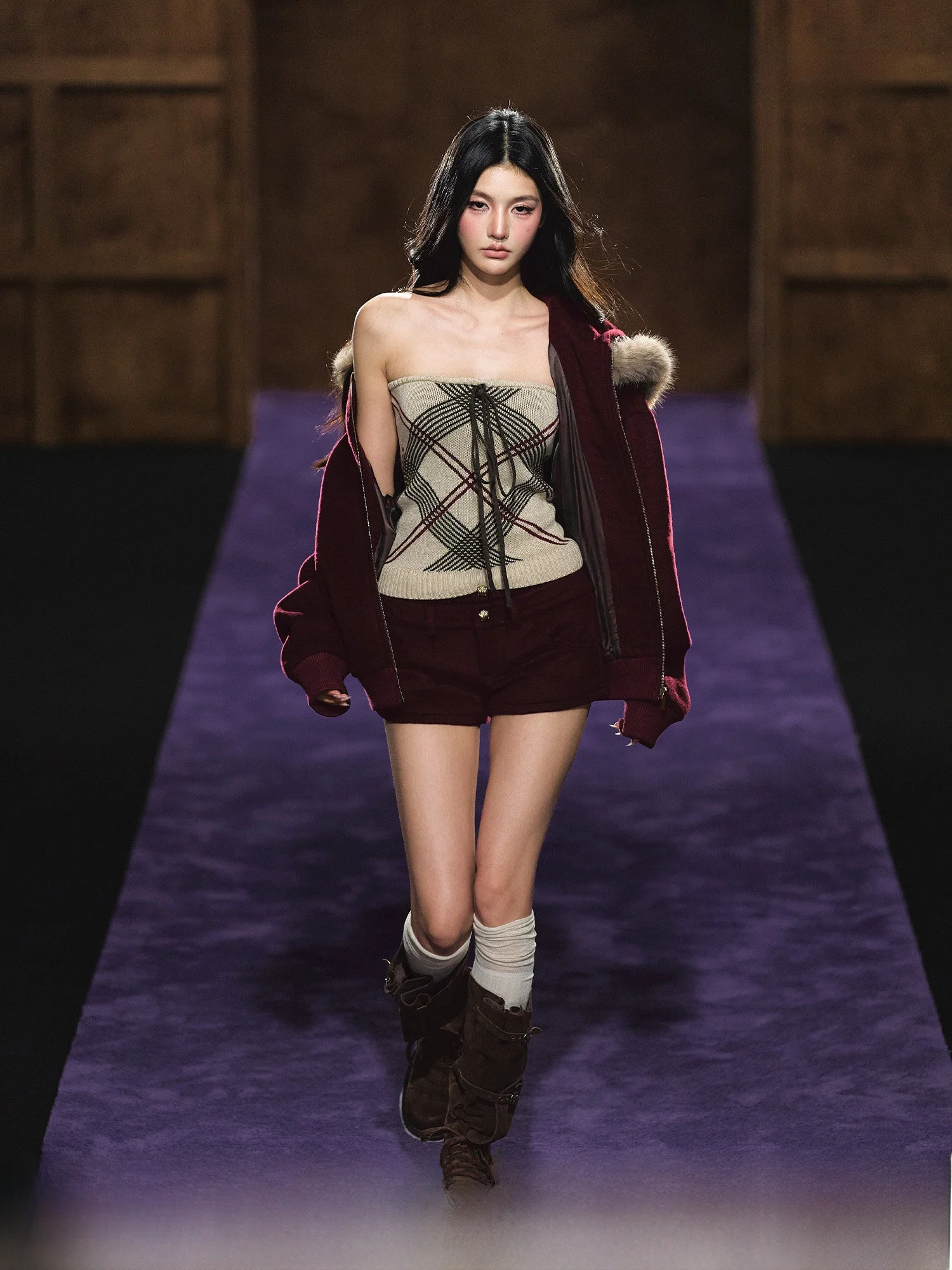 

AGAM Vintage Red Plaid Woolen Tube Top Winter New Knitted Vest Pure Desire Base Layer Small Top Women's Faion Korean Sle