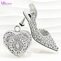 Silver Color Spring INS Hot Sale Italian Women Mature Style Shoes Matching Bag Set Pointed Toe with Small Bag for Party