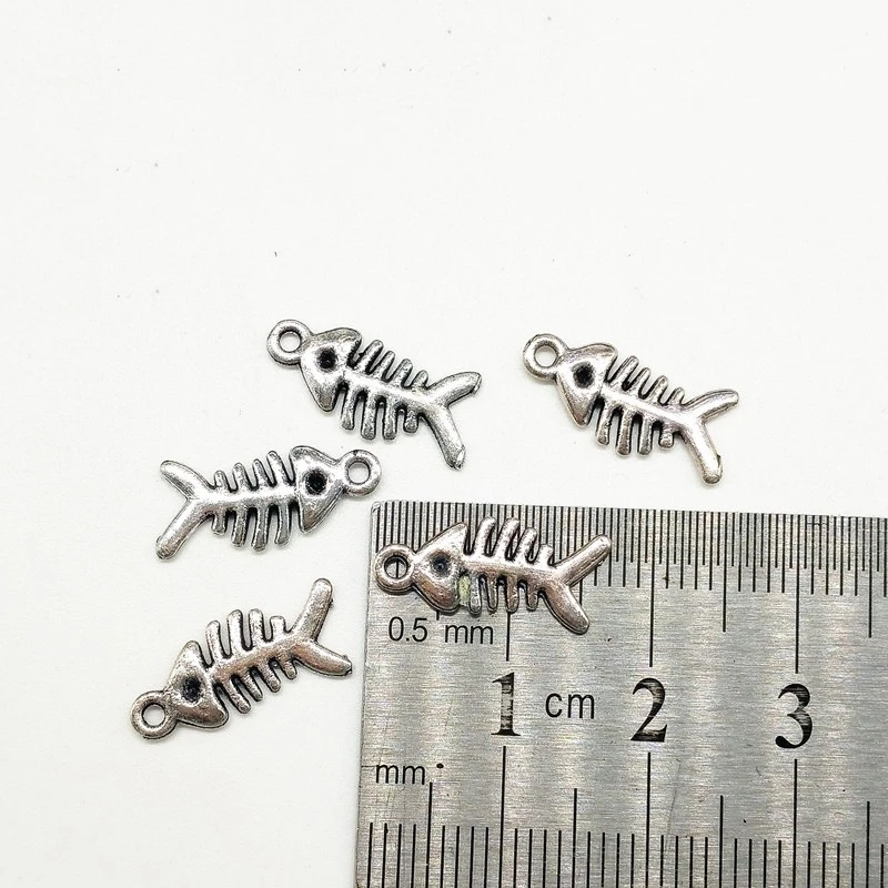 10Pcs Retro Silver Color Fish Bone Pendant Charm for Necklace Earring Bracelet Making DIY Jewelry Accessory Finding