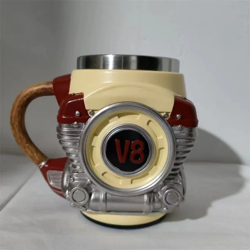 V8 Engine Shaped Mechanical Coffee Mug Stainless Steel Inner Resin Exterior Home Decor For Men Car Enthusiasts Fathers Day Gift