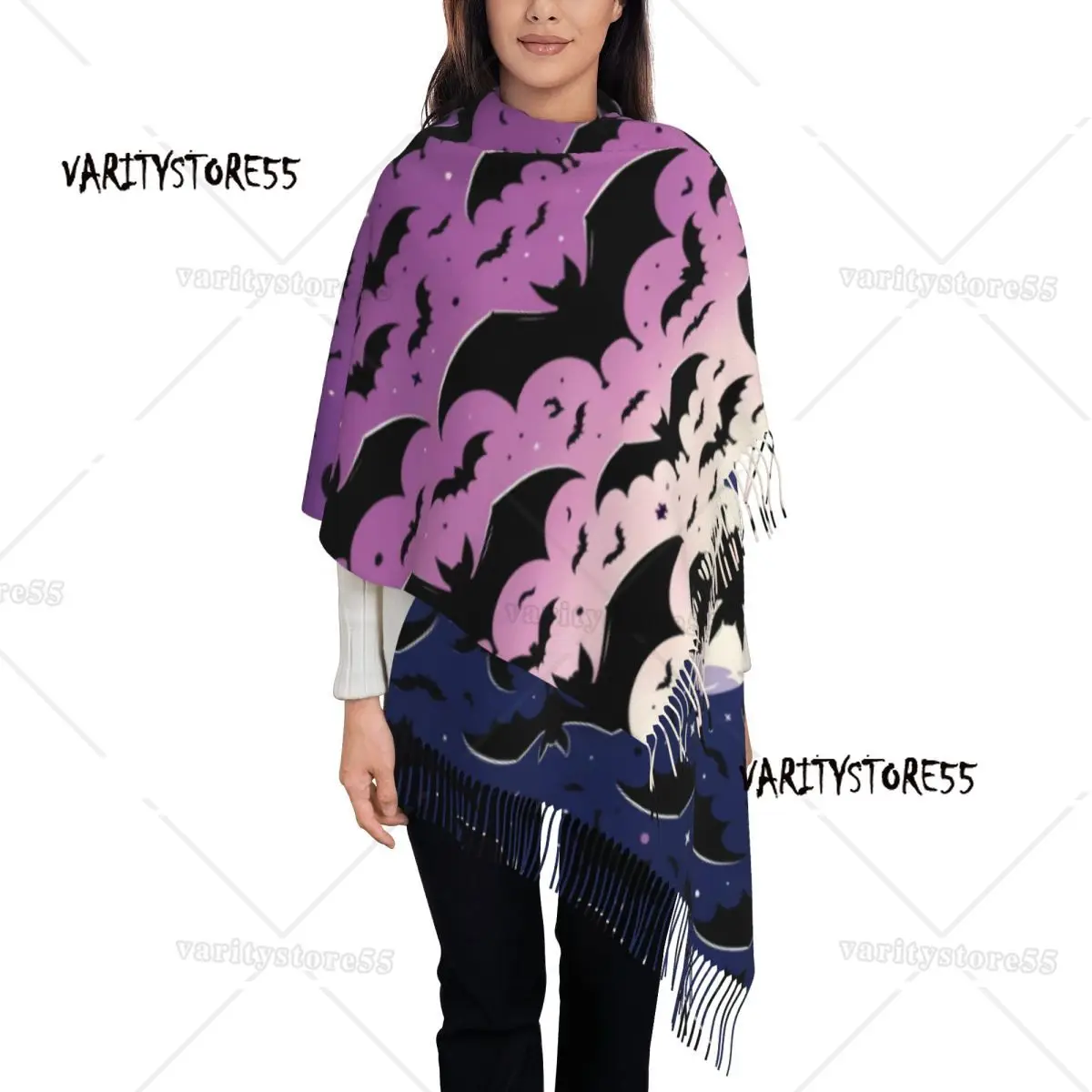 

Custom Printed Halloween Witch Gothic Vampire Bat Scarf Women Men Winter Fall Warm Scarves Shawls Wraps