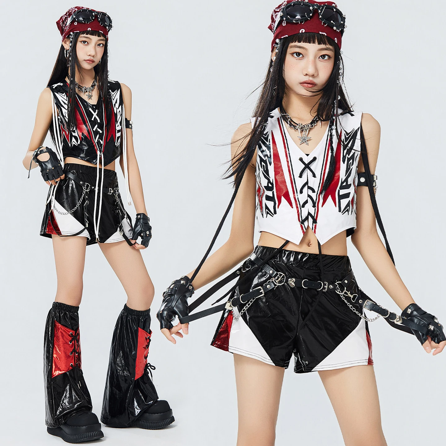 2026 Jazz Dance Outfit Girls Kpop Performance Costume Kid Model Runway Show Fashion Suit Crop Top Shorts Set Streetwear VDL5736