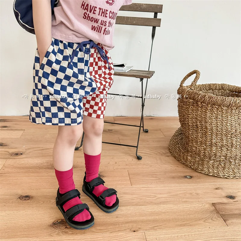 

Kids Fashion Summer Plaid Pants Baby Girls Boys Shorts Cotton Elastic Waist Shorts Children Clothing Toddler Kids Beach Clothes