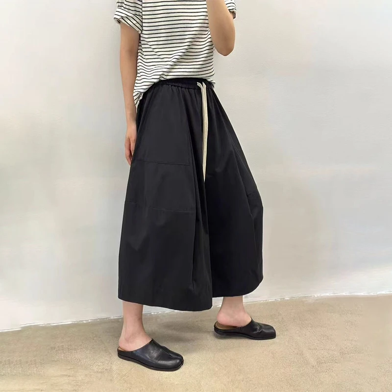 

Широкие брюки, модная нишевая эластичная талия, свободные повседневные укороченные брюки