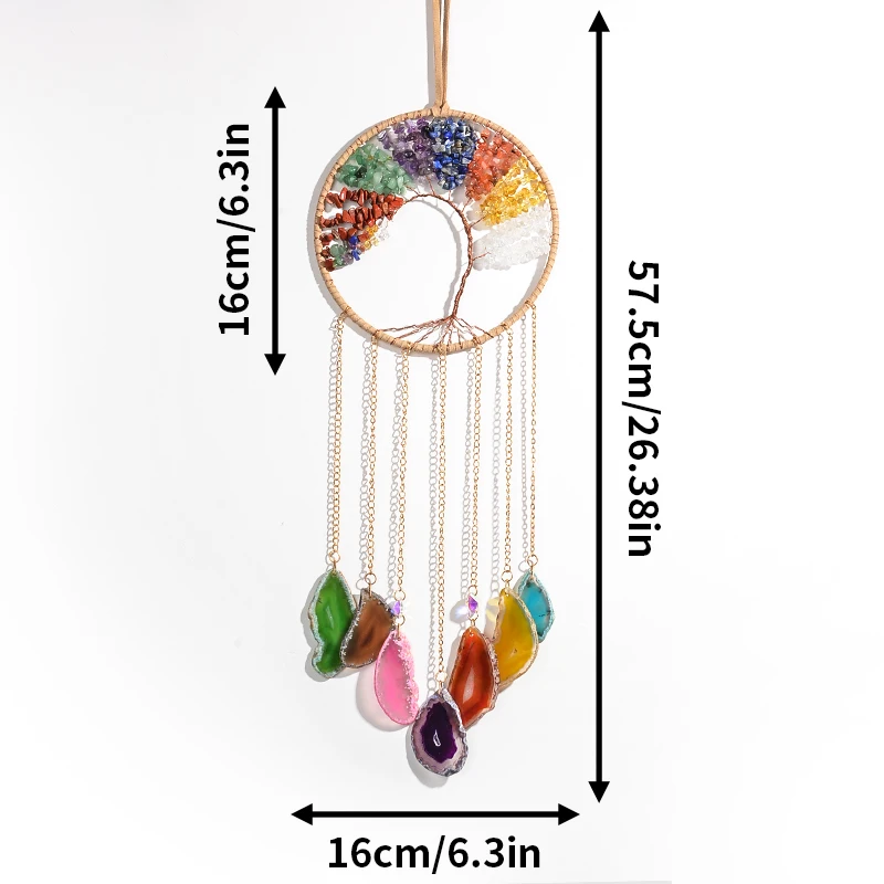 Baum des Lebens, 7-Chakra-Stein, Traumfänger, Heilkristall, Geschenk, Raumdekoration für Frauen, hängende Vorhänge, Auto – Detail 6