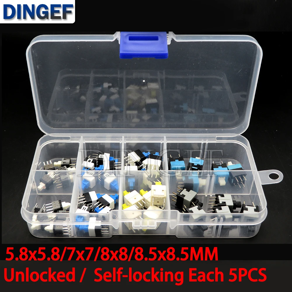 40PCS/LOT 5.8x5.8 7x7 8x8 8.5x8.5mm Self-Locking/Unlocked Push Tactile Power Micro Switch Kit 6 Pin Button Switches Each 5PCS