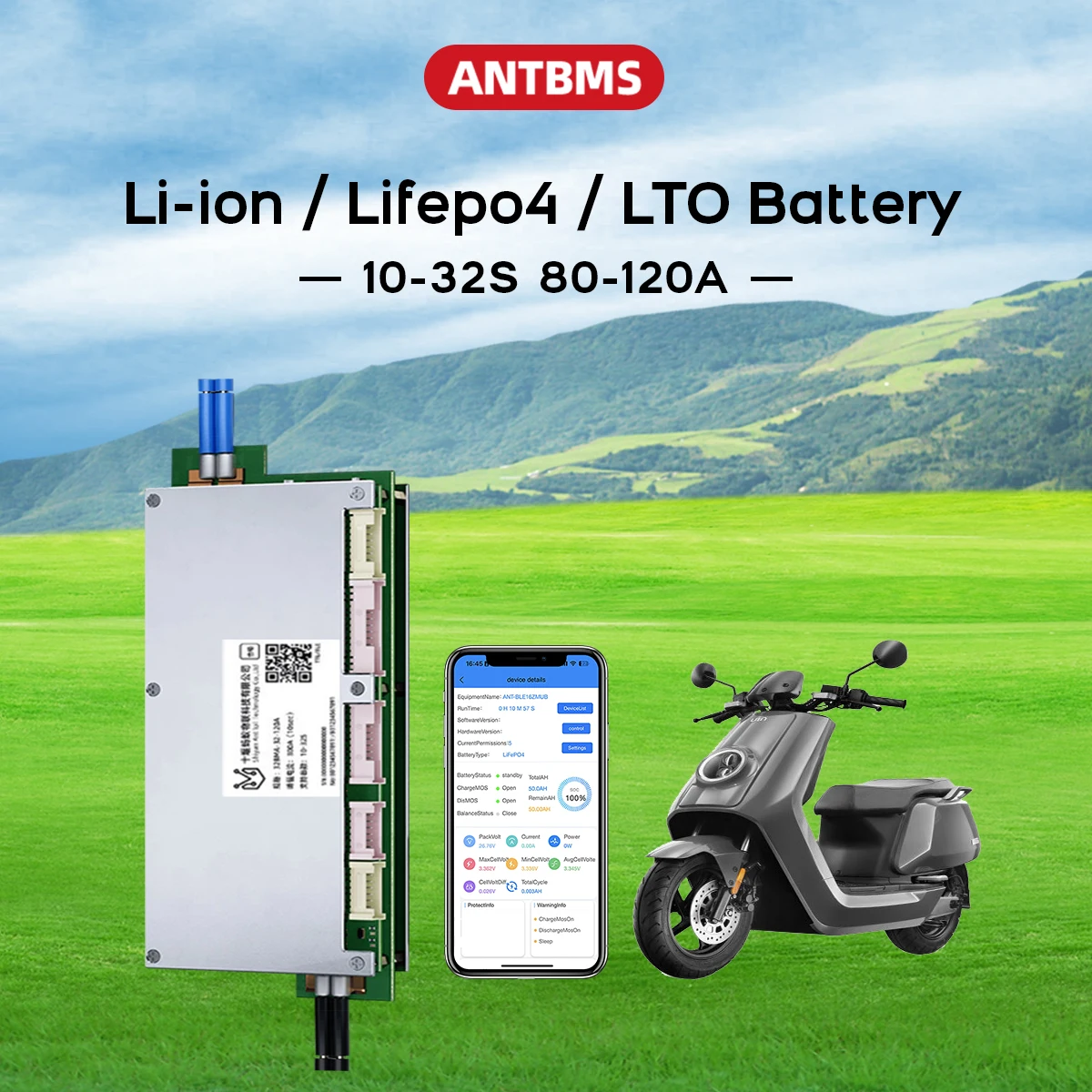 ANT BMS 10-32S 72V 84V 96V 120V High Voltage LiFePO4 Li-ion LFP BMS for electric motorcycle with Bluetooth Balance Smart BMS