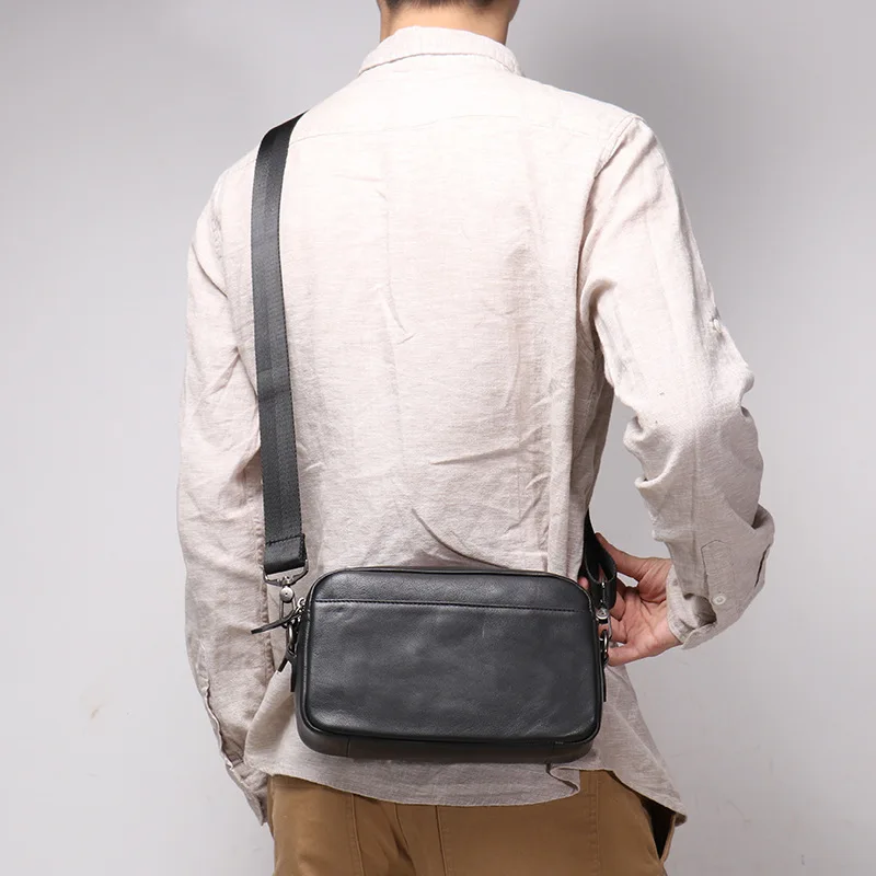 2024 Men's Leather Shoulder Bag Women's Cowhide Crossbody Small Backpack Large Capacity Clutch Bag Grab Mobile Phone Bag