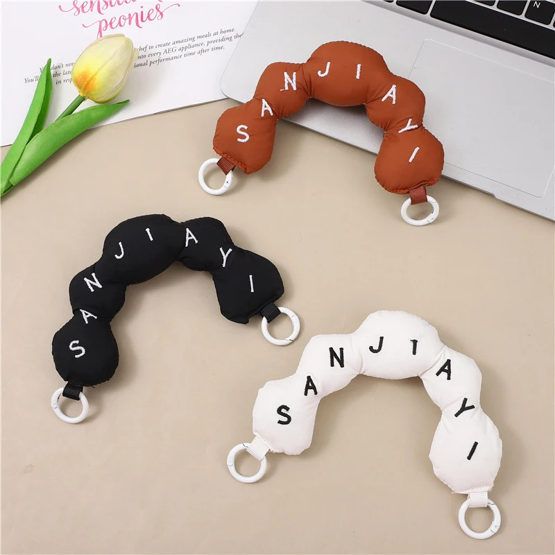 컬러풀 풀 단추 케이스 숄더 스트랩, 미니멀리스트 자수 레터 충전 코튼 손목 스트랩, 패션