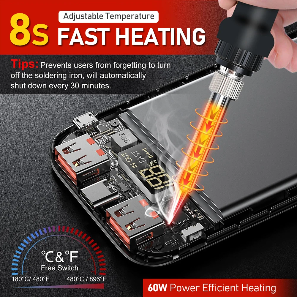 Adjustable Temperature Cordless Soldering Iron Portable Fast Heating Electric Welding Tool for Professional & Home Use