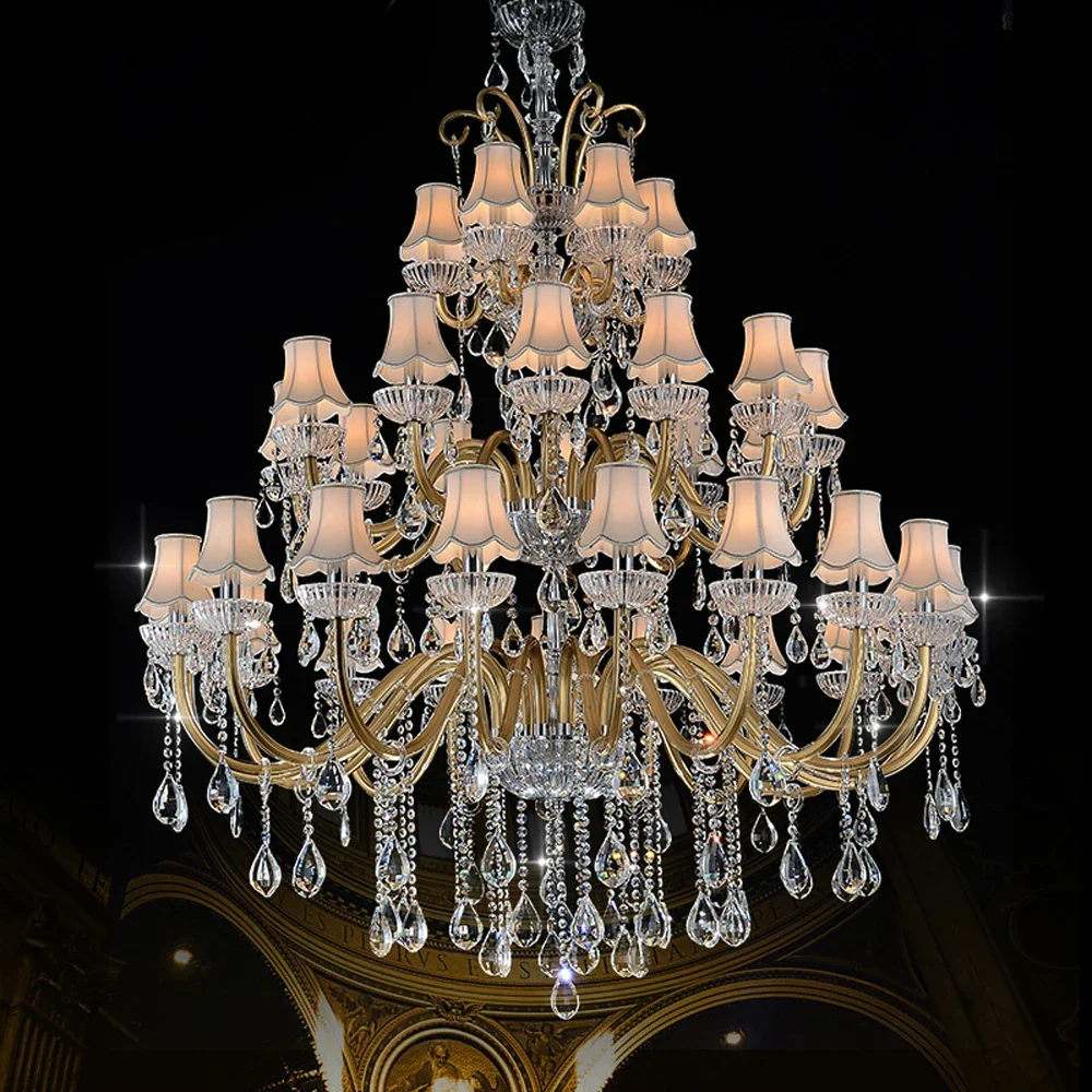 

Compound Building Living Room Crystal Chandelier Lighting Luxurious Big LED Light Fixtures Hotel Hall Long Crystal Pendant Lamps