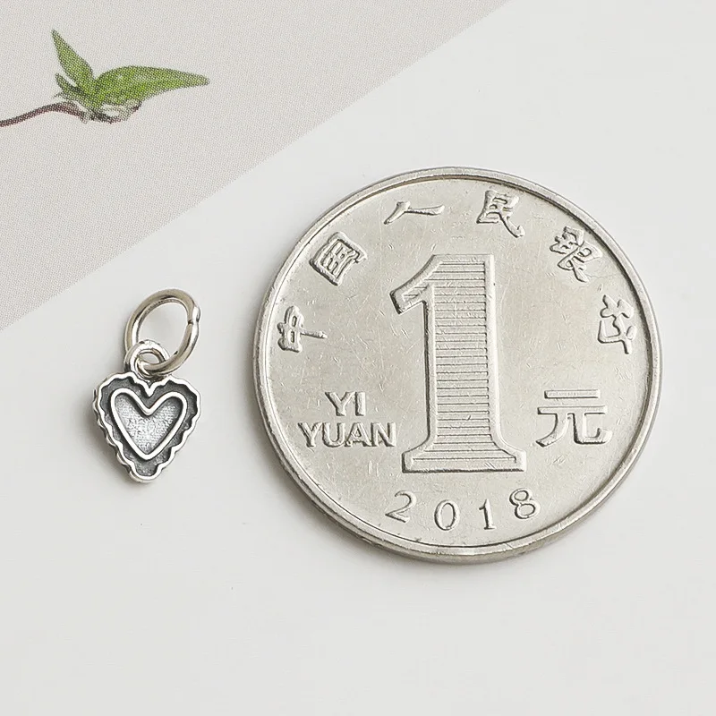 1pc 925 Sterling Silver Wave Edge Heart Jewelry Pendants 8.7x6.6mm Women/Men Necklace Bracelets Silver Charms DIY Fancy Artworks