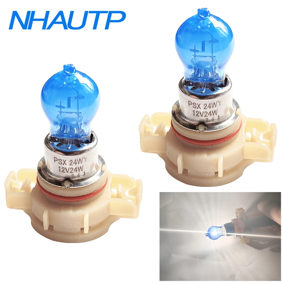 NHAUTP 2Pcs Super White PG20-7 PSX24W 2504 Halogen Lamp Suitable For Jeep Grand Cherokee Wrangler JK Patriot Dodge Charger 12V