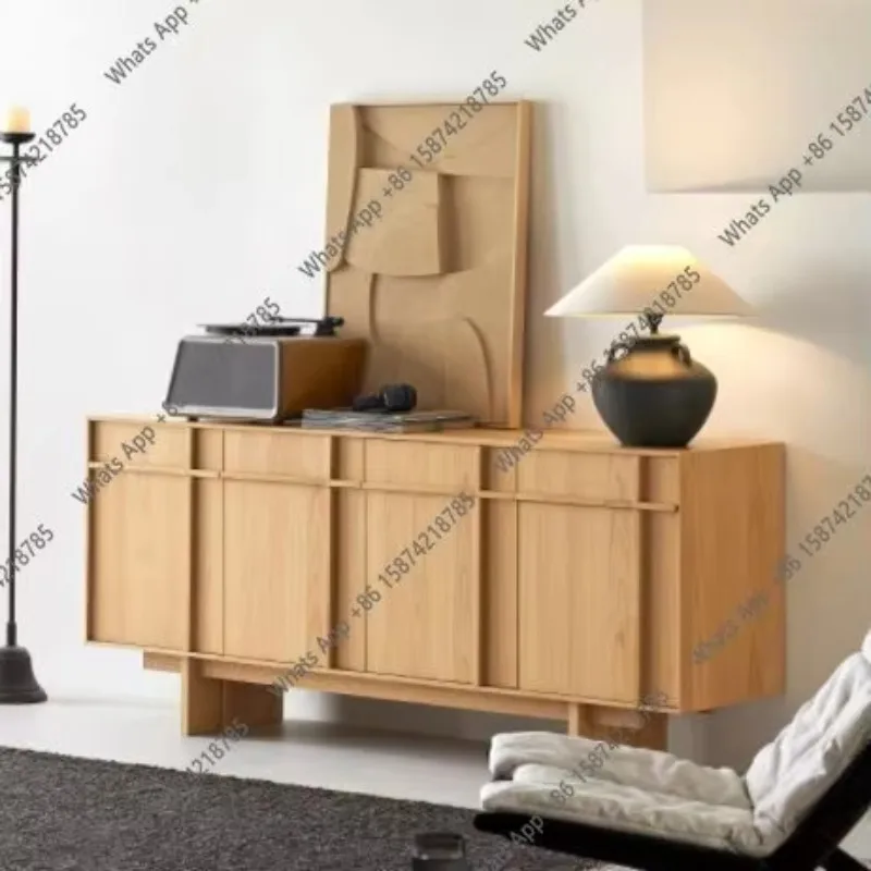 H Oak Log Color Dining Side Cabinet Modern Simple Living Room Tea Cabinet Household Solid Wood Storage Cabinet