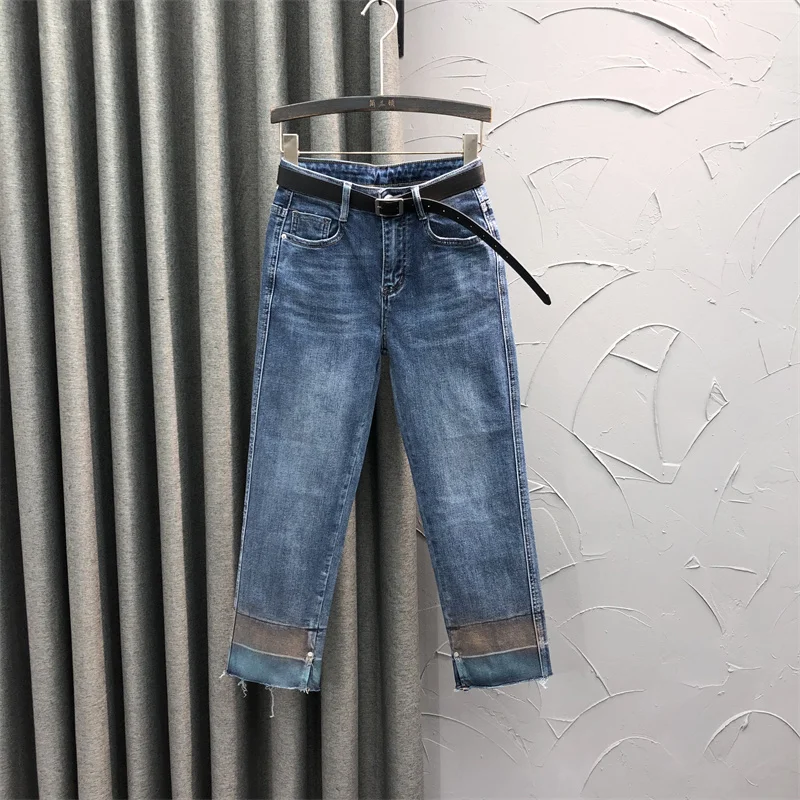 

Универсальные прямые джинсы с высокой талией, женские весенне-летние брюки 2023, новые свободные брюки маленького размера «груша»