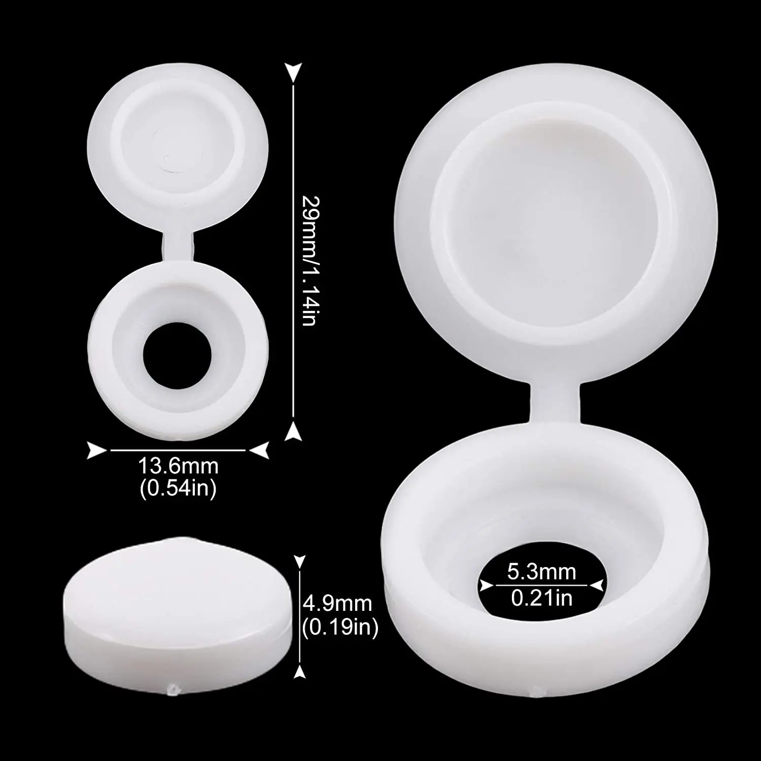 DT17 200 Pcs Screw Cap Plastic Hinged Screw Head Covers Snap-on Decorative Covers White 13.6mm