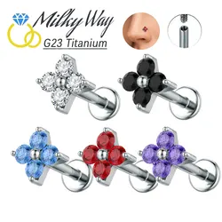 Fashion G23 Titanium PIERC Nose Studs Four Leaf Clover Earrings Flower Cochlear Rings Ear Cartilage Body Piercing Nose Jewelry