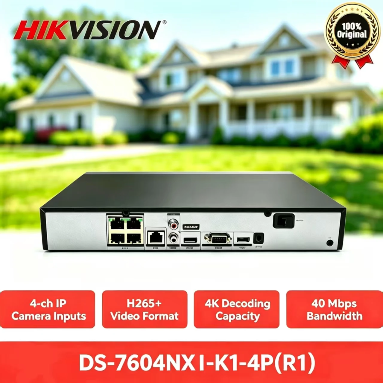 Hikvision NVR DS-7604NXI-K1-4P(E), AcuSense AI Security Recorder, H.265+ Compression Home CCTV System for IP Cameras