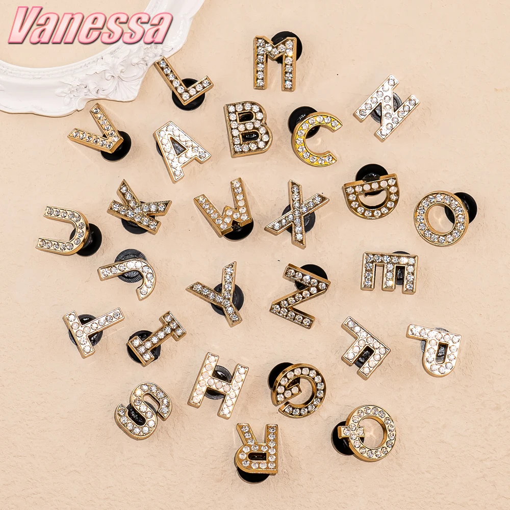 1 Stück Buchstaben Luxus Schuh Charms Alphabet Schuh Dekorationen Pins für Sandalen Frauen Mädchen Geschenke Bling Zubehör – Detail 1