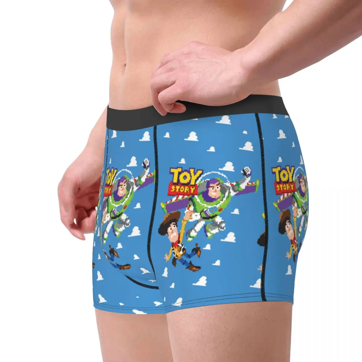 Men\'s Toy Story 8Bit Woody And Buzz Boxer Shorts Panties Mid Waist Underwear Homme Funny Plus Size Long Underpants