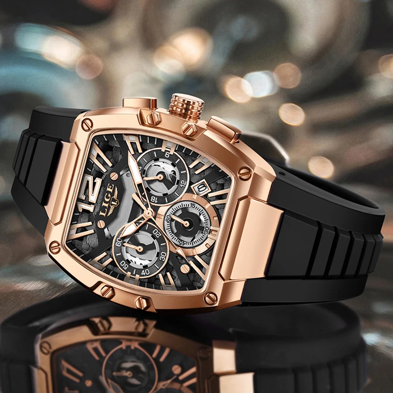 LIGE Fashion Waterproof Men's Watches Casual Quartz Wristwatch Men Sport Silicone Strap Male Luminous Clock Relogio Masculino