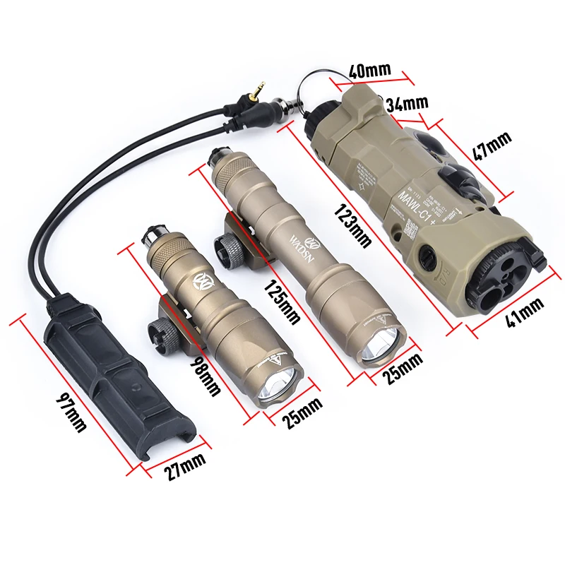 WADSN Tactical MAWL-C1 IR Red Blue Green Dot Indicator Strobe Light SF M300A M600C Metal Flashlight Remote Dual Pressure Switch