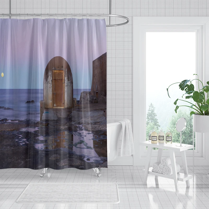 

Tranquil Nature Retreat Shower Curtain Eco-Friendly Bathroom Décor with Mountain View Waterproof Scenery Bath Curtain
