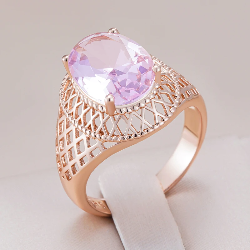 الجوف 585 الذهبي أربعة مخلب الوردي الزركون خواتم كبيرة فاخرة النساء صالح فنجر لامعة مجوهرات حفل زفاف خمر اكسسوارات #6