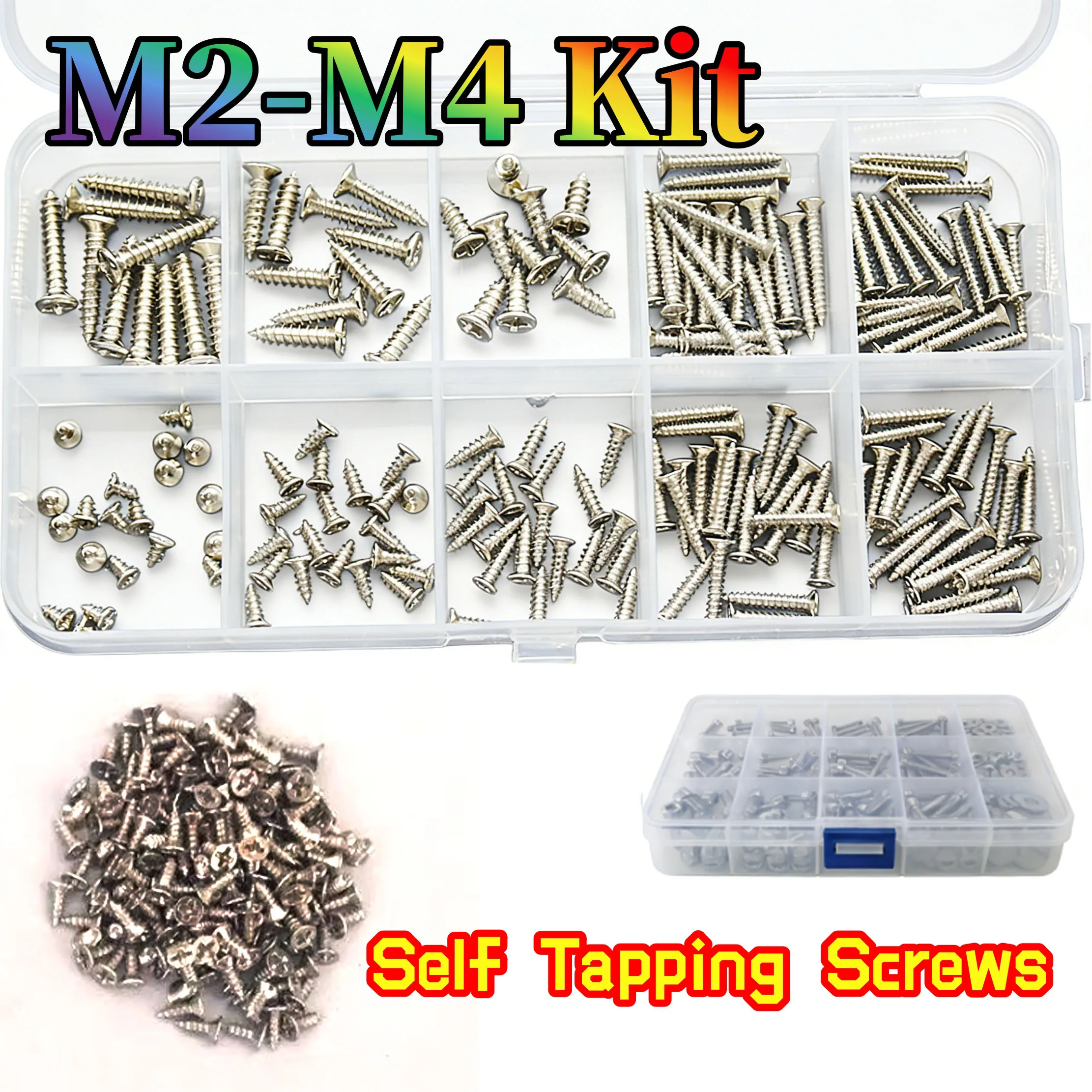 Mini M2M3M4 Self Tapping Screws Phillips Flat Head Alloy Steel Assortment Kit Cross Drive Wood Screws DIY Set