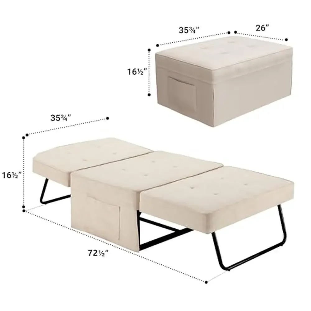 Sofá-cama dobrável otomano com bolso lateral, economia de espaço reclinável, estofamento de linho, estilo moderno, tamanho duplo, 330lbs peso máximo, 4-em-1