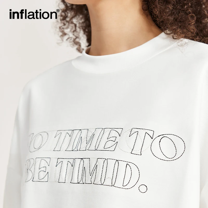 INFLATION Streetwear Embroidered Cotton Tshirts Men Heavyweight Twill Fabric Oversized Tees