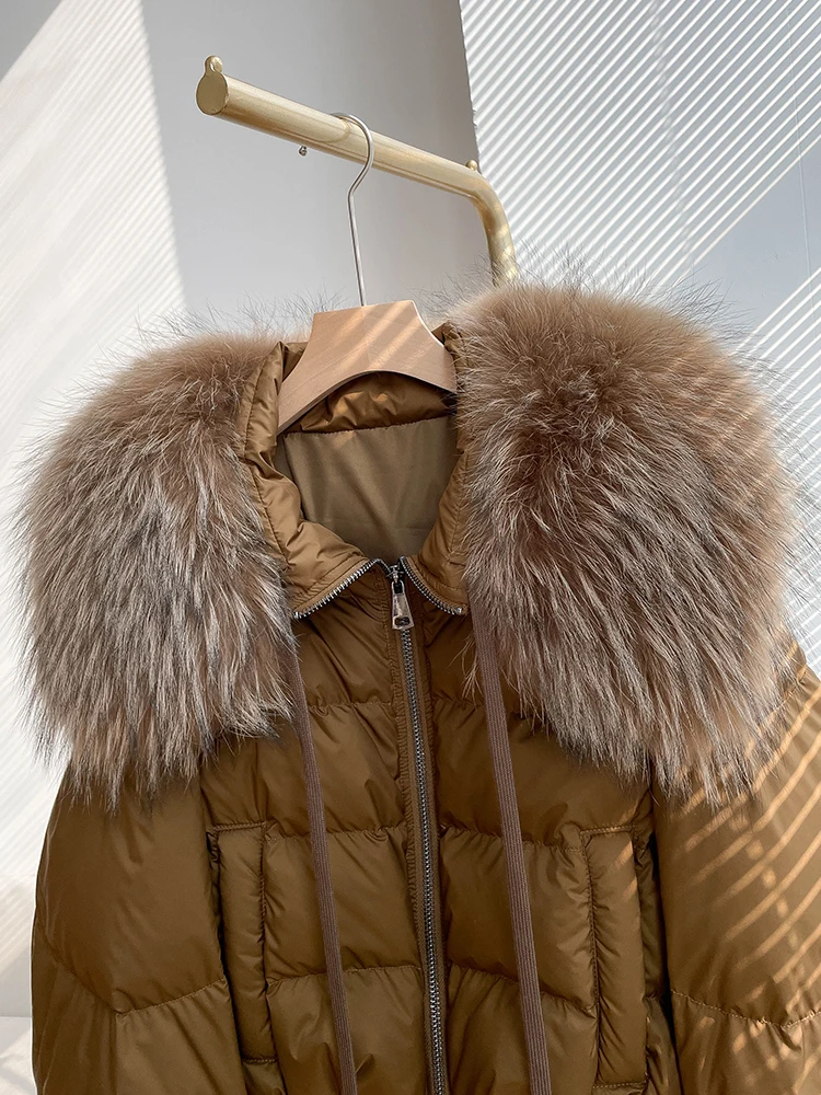 2026 Winter Real Fox Fur Collar White Duck Down Padded Down Jacket Regular Fashion Warm Big Fur Collar Women's Coat