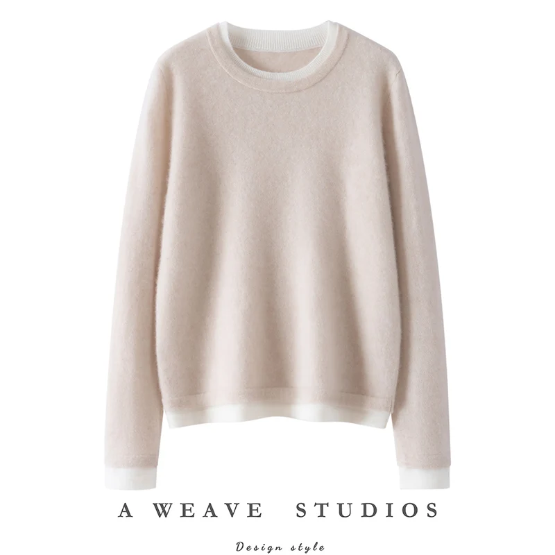 

Women's 100% Cashmere Crew Neck Double - Collar Pullover Sweater Stylish Minimalist Soft & Warm Autumn Winter Knitwear Clothing
